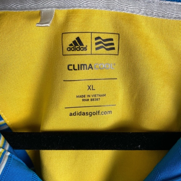 Adidas Gold ClimaCool Blue Stripe Short Sleeve Polo Shirt Men’s size XXL - Picture 3 of 7